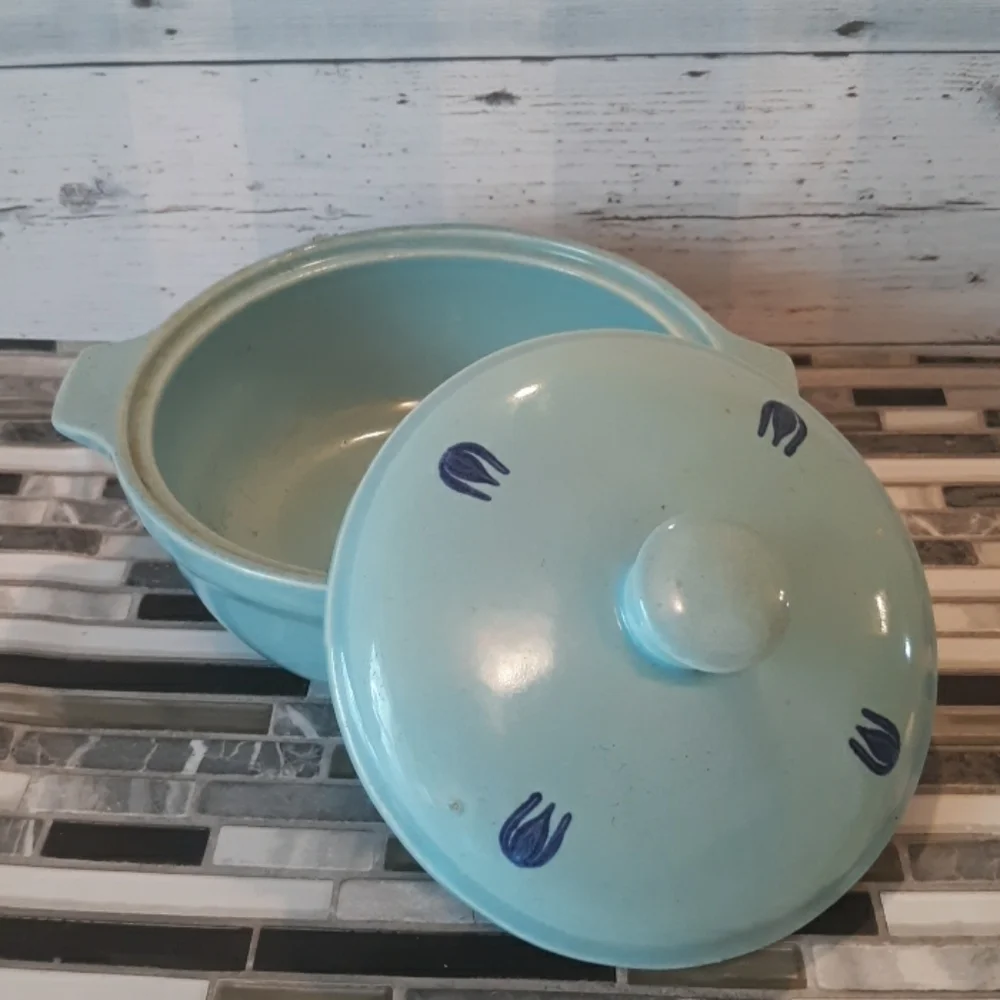 Vintage Cronin Pottey Blue Tulip Crock USA